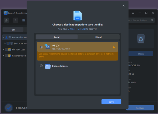 Choose Recovery Location