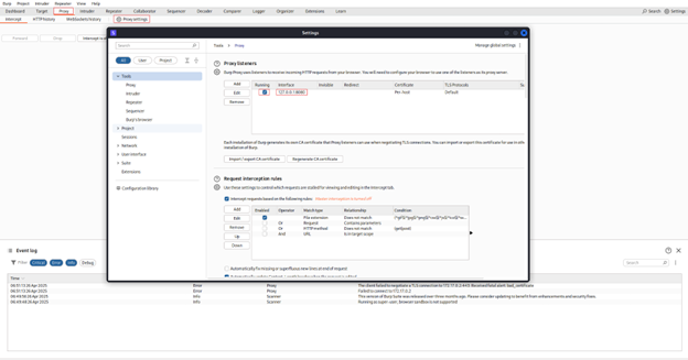 Launch Burp and Check Proxy Settings