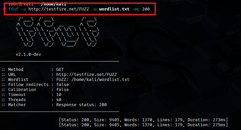 Status Code Filtering -mc